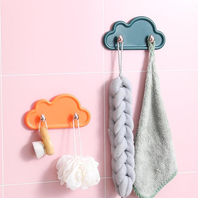 Creative Cloud Shape Double Hooks Wall Mounted Plastic Key Holder Self Adhesive Stickey Coat Towel Hanger Organizer for Bathroom