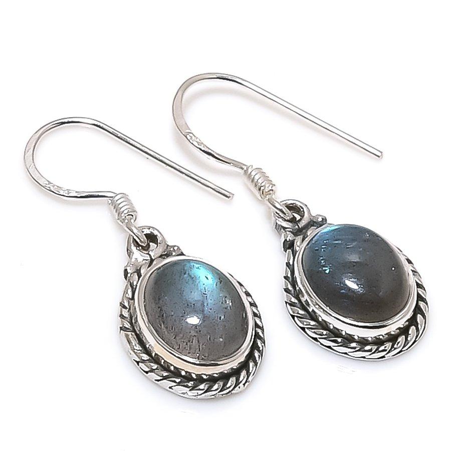 Natural Labradorite Gemstone 925 Solid Sterling Silver Gift Earring 1.25" V3E27