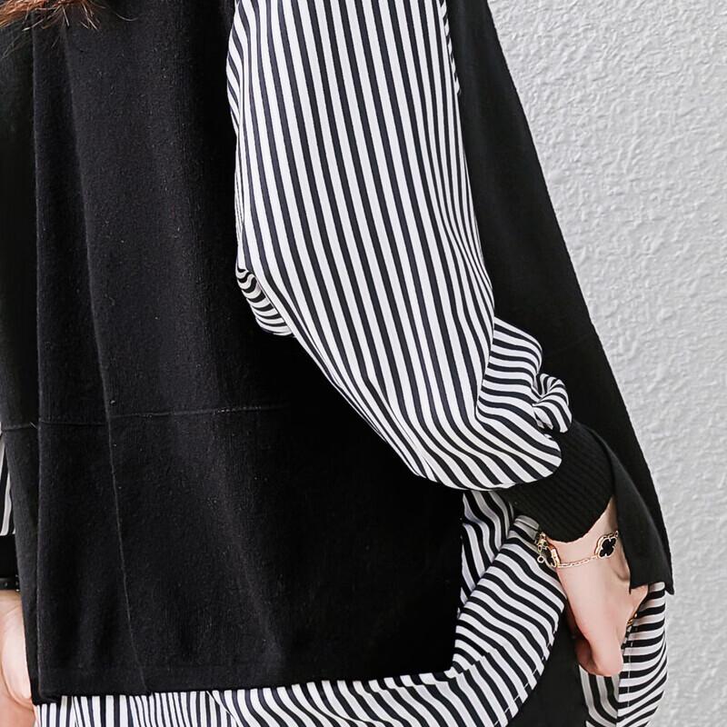 Damen Oversized Strick-Patchwork Fake-Zweiteiler Oberteil