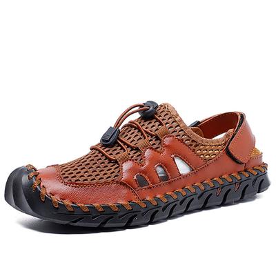 Summer Mens Closed Toe Sandals Hand-stitched  Men Sandals BreathableOutdoor Men Beach Leather Sandals
