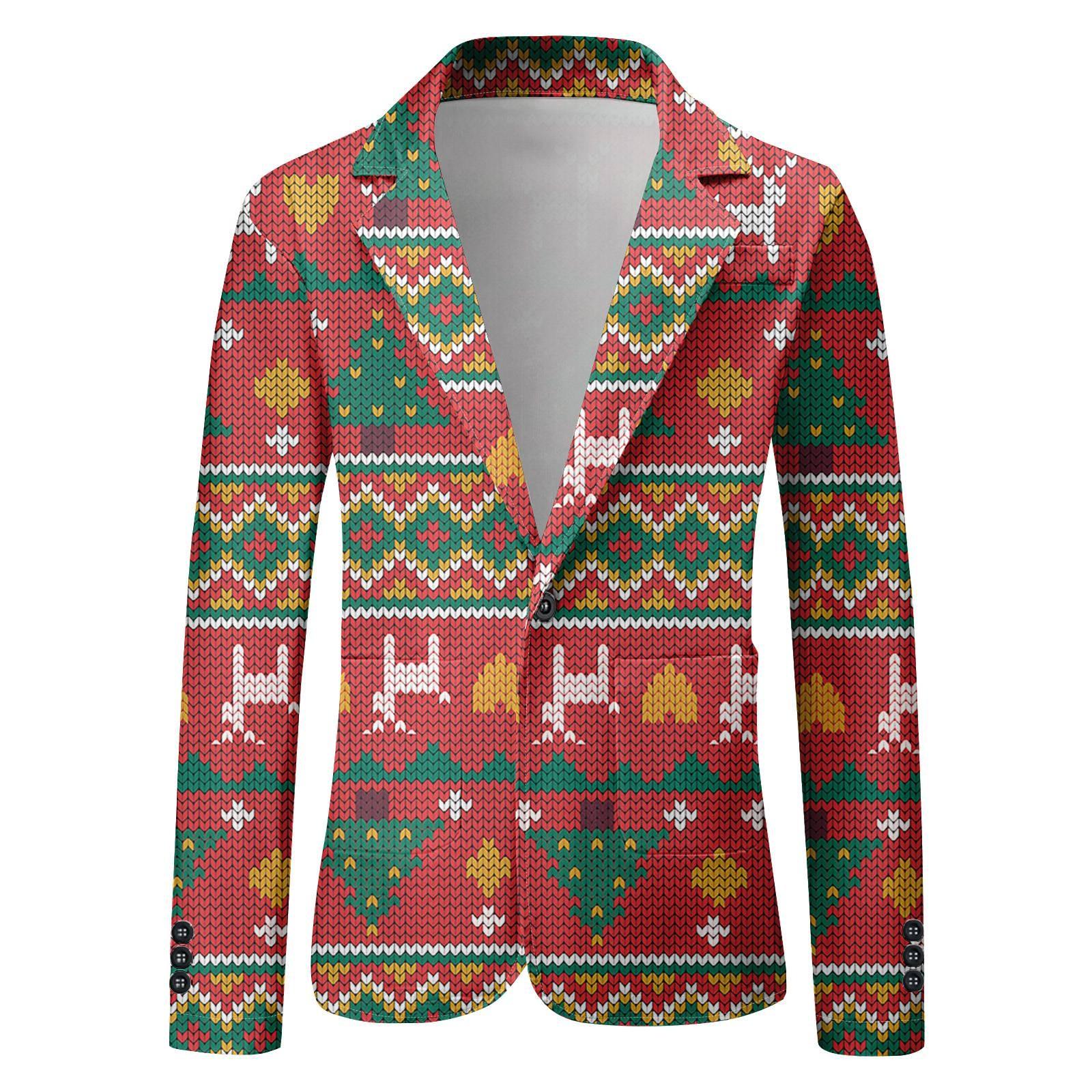 

Унисекс Зимние рождественские принты Пиджаки Унисекс Повседневная мода Куртки на пуговицах XXXXL киноварь