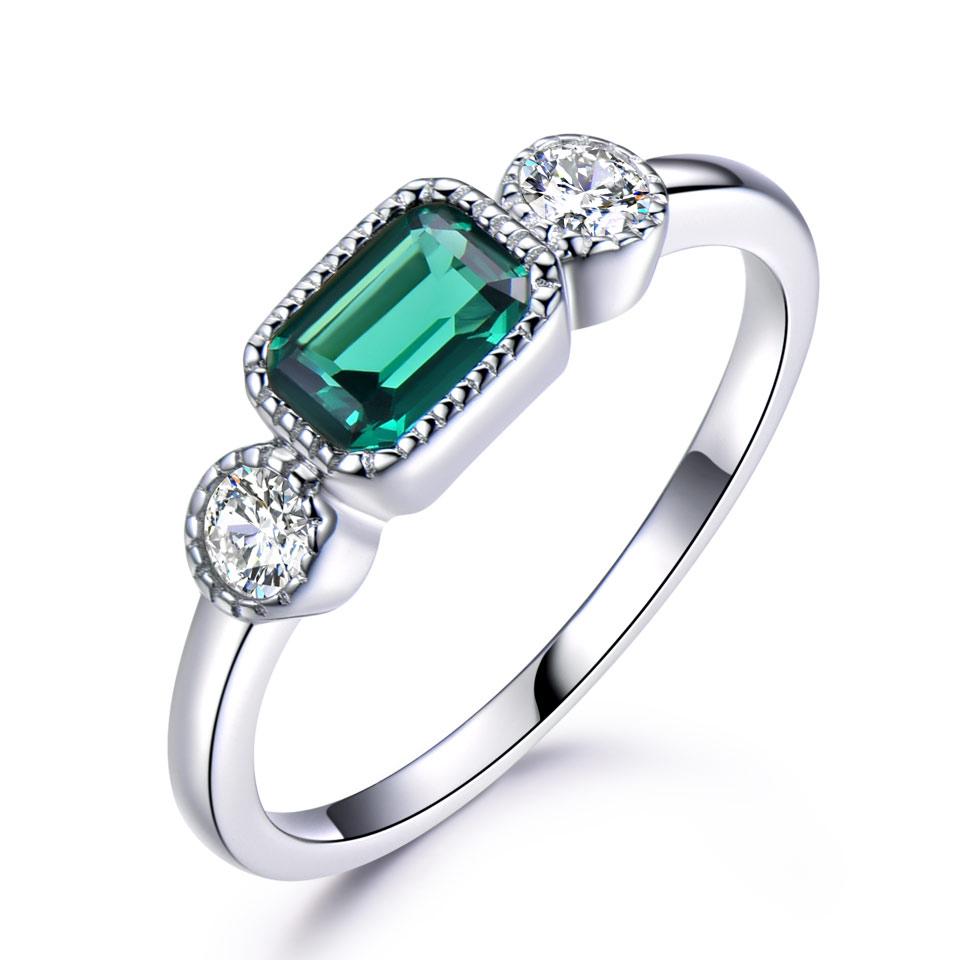 AAA Nano Emerald Rectangle 925 Sterling Silver Round White Cubic Zirconia Fashion Jewelry Rings
