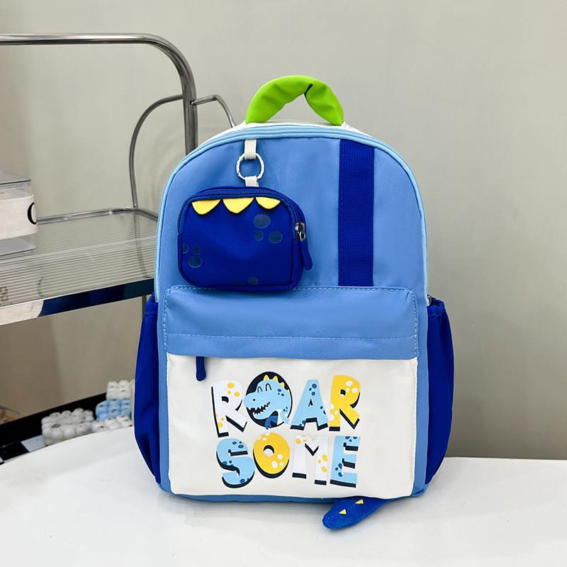 Colorful 2024 Children s School Backpack Cute Dinosaur Pattern Nylon Kindergarten Bookbag синий