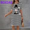 Classic Retro Striped Print Women Dresses Summer Casual Fashion Dress Short Sleeve O-Neck Loose A-Line Dress Women Sundress