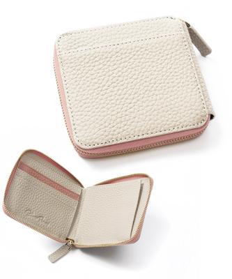 Blanc Pomme Bifold Mini Genuine Women's Bi-Color Wallet, Leather, Stylish, Off-White, Bp-1088