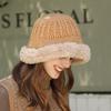 Plush edge knitted bucket hat women's autumn and winter warm versatile big head circumference showing face small wool bag head ear protection hat