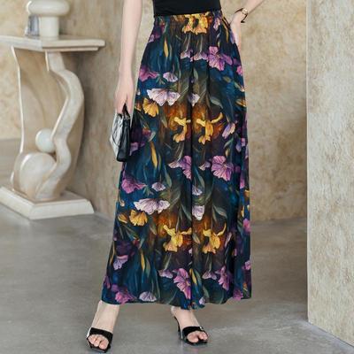 Women's Plus Size Boho Printed Wide Leg Pants, Elastic Waist Summer Palazzo Trousers (XL-4XL)