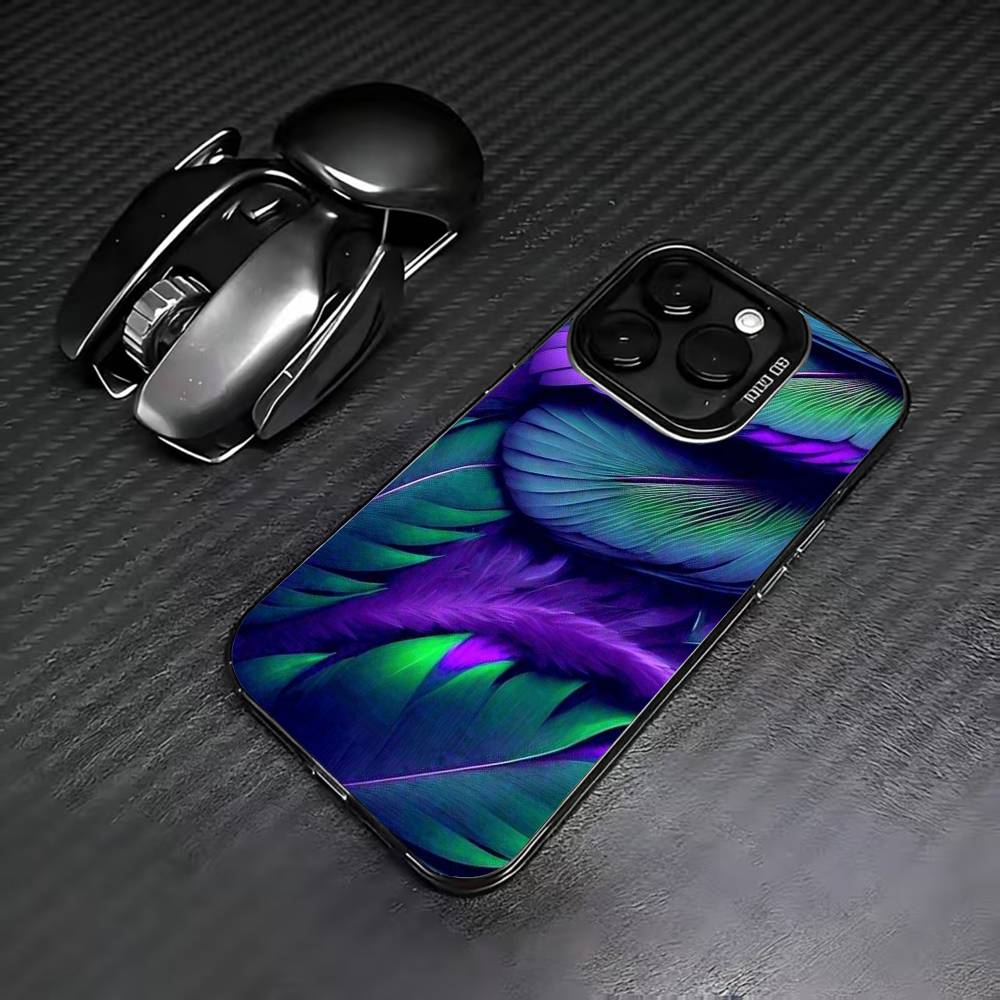 

I-Iridescent F-Feathers Phone Case For iPhone 17,16,15,14,13,12,11 Plus,Pro Max,XS,Colored Silver Plated Inside Cover iPhone13