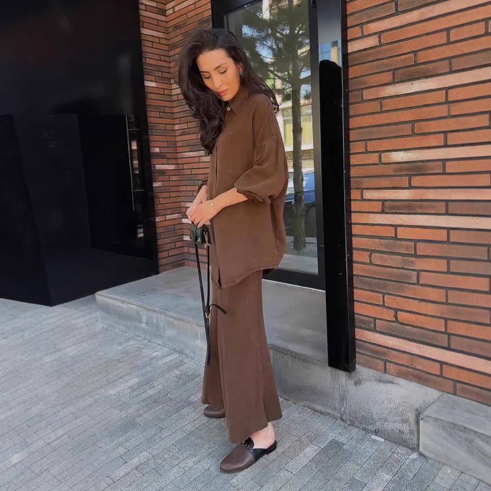 European & American Women's Fall 2025 Denim Shirt Dress with Wide-Leg Belt: Casual & Comfortable