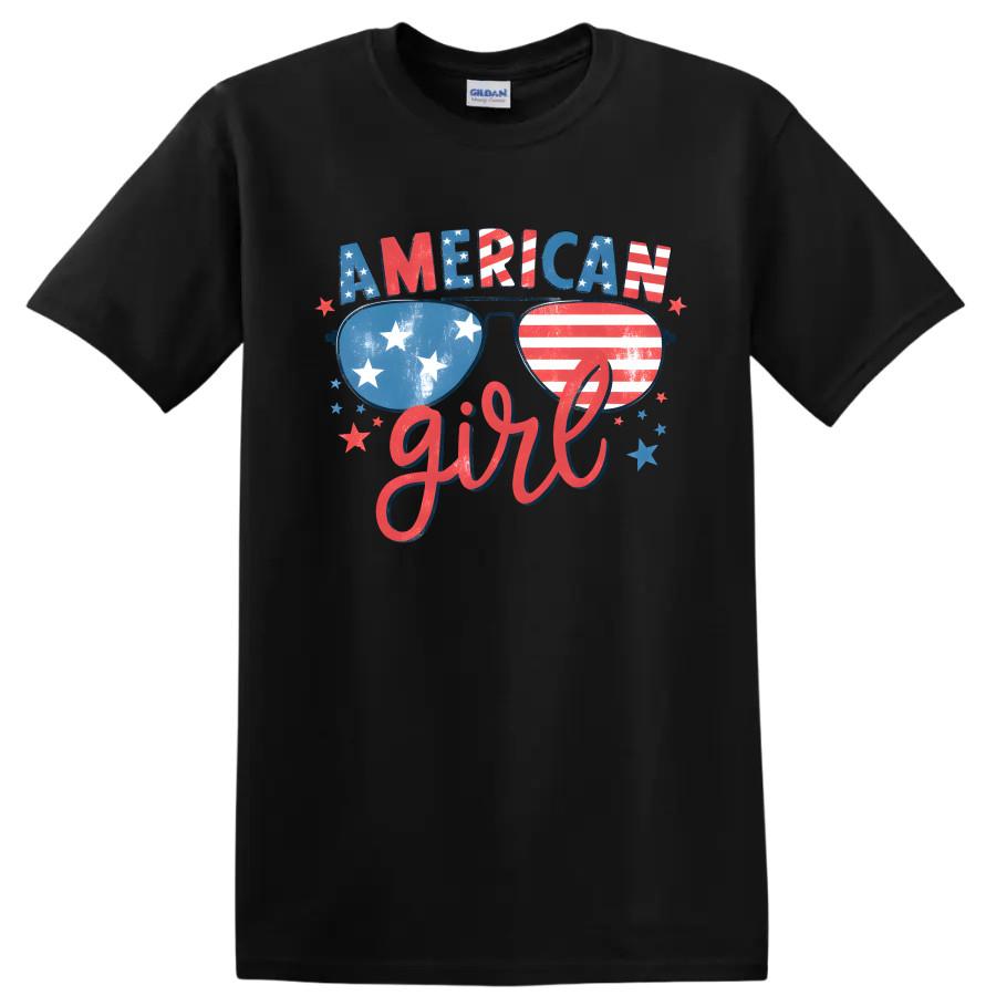 American Girl Sunglasses Patriotic T Shirt Fourth of July Celebration Tee