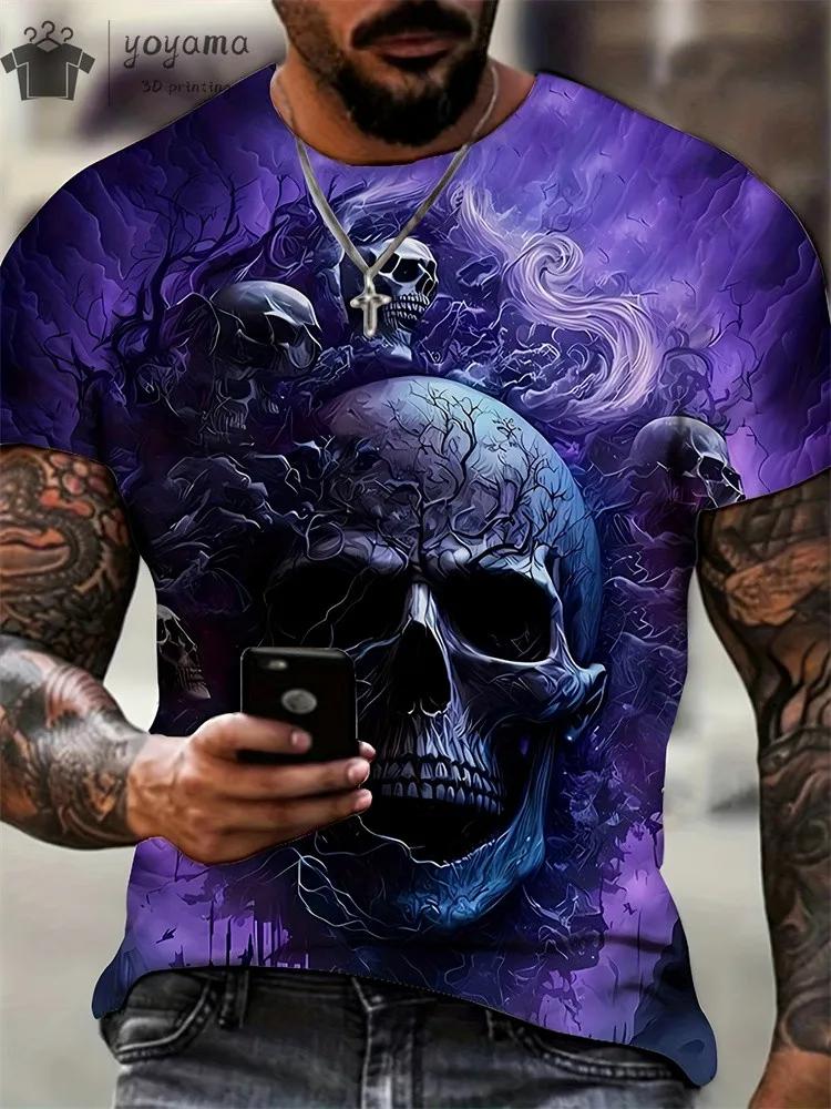 New Men's Horror Skull Print T-Shirt 3D O-Neck Short Sleeve Fashion Oversized T-Shirts Men's Summer Street Clothing