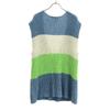 Candy Stripper Border Pattern V Neck Knit Vest 2 Blue Women Used