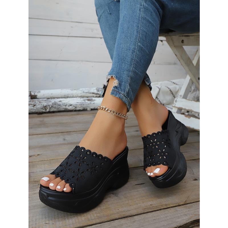 Cut-out Wedge Heel Slippers Women's Summer 2025 New Platform Size Pancake Open-toe Sandals