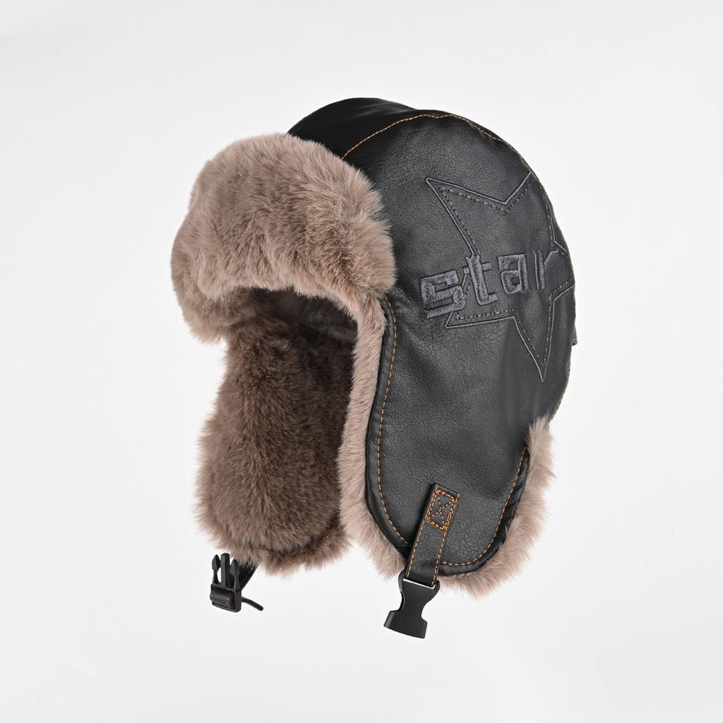 Retro leather hat men's and women's winter thickened and velvet warm ear protection hat cold pilot hat tide