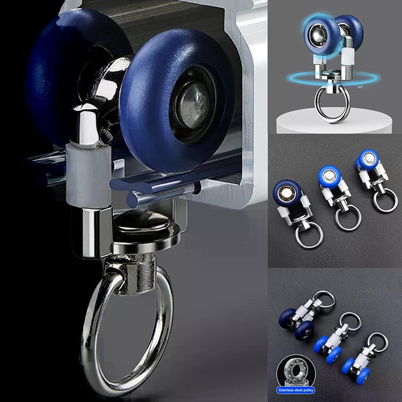 4pcs Twin Wheeled Mute Curtain Track Rollers Window Shower Sliding Glider Rail Carriers A3