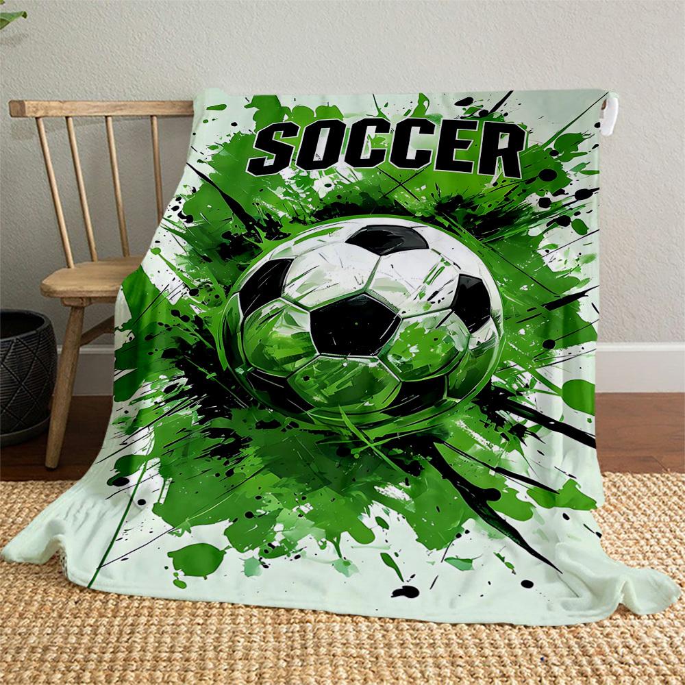 1PC Soccer BallOutdoor Flannel Blanket - Soft Plush Decor for Picnics, Camping, Bedroom, Playroom, Office, or Lunch Break 1238A