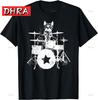 Punk Rockstar Kitten Kitty Cat Drummer Playing Drums Graphic T-Shirt  Urban Colorful Tee Shirts Weekend Style Custom T Shirt