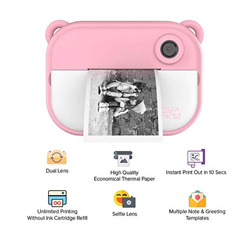 myFirst Camera Insta 2 [Inkless, Instant Printing] 12MP Dual Lens, Timed Shooting, 10-Second Printing, Ultra-Lightweight (Pink)