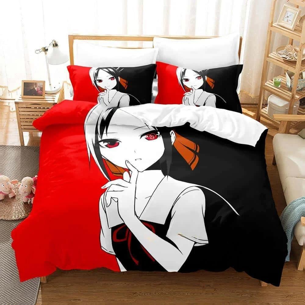 3D Print Anime Kawaii Girls Kaguya-sama Love is War Bedding Set Cartoon Anime three-piece set Adult Kid Bedroom Duvet cover Sets