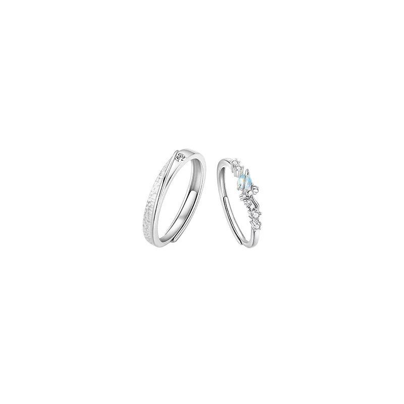 The Little Prince Rose Moonstone Couple Rings – Matching Rose Flower Rings for Women, Birthday Gift.