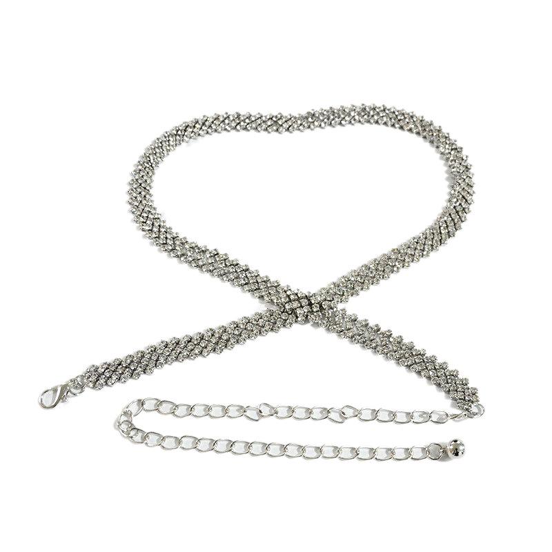 Casual belt metal rhinestone inlaid chain waist chain women's matching skirt diamond belt girdle