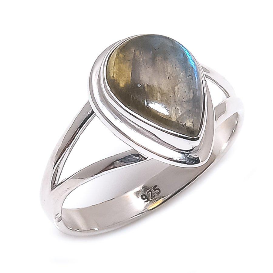 Natural Labradorite Gemstone Handmade 925 Solid Silver Jewelry Ring Size 9 R1Q19