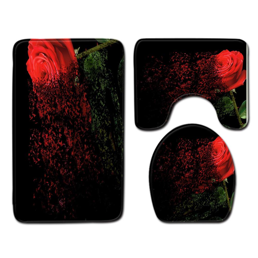 Rose Floor Mat Bathroom Mat Toilet Three-Piece Set