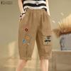 ZANZEA Women Summer Floral Print Elastic Waist Casual Capris Pants