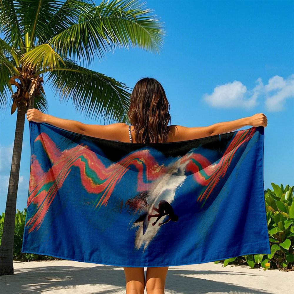 Neon Wave Surfer Quick Drying Bath Towel Microfiber Beach Towel Light Weight Swimming Camping Yoga Beach Out
