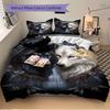3pcs Wolf Pair Bedding Set Soft Polyester Down Comforter Cover and Pillowcases,Home Decoration All Seasons(No Insert) S0819107