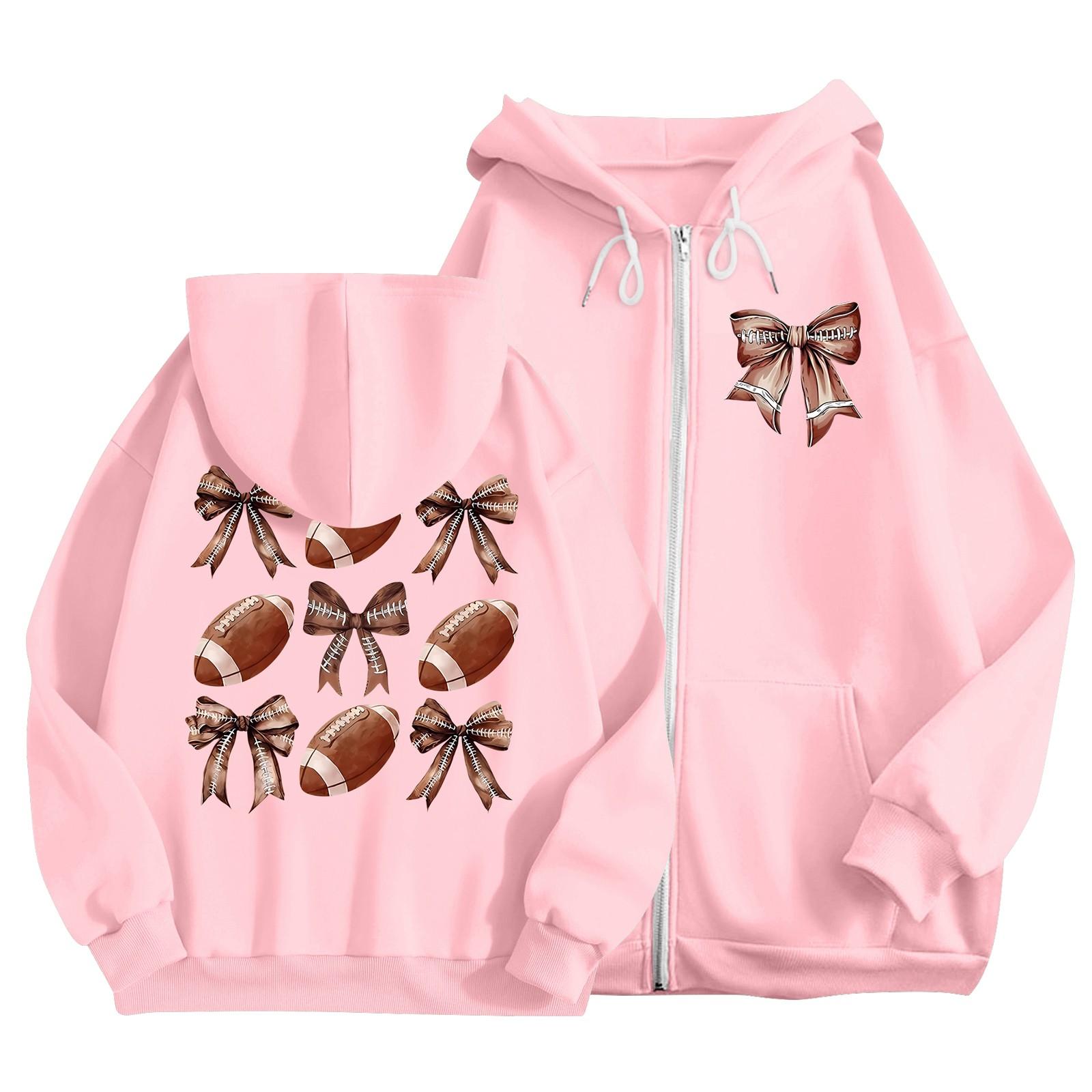 

Жіночий модний легкий жіночий пуловер з довгими рукавами та кишенями Худі з принтом у стилі регбі XXL рожевий