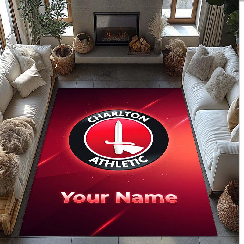 Charlton Athletic Printed Crystal Velvet Rug Non‑Slip Crystal Velvet Carpet For Sofa Bedroom Indoor Home Decoration