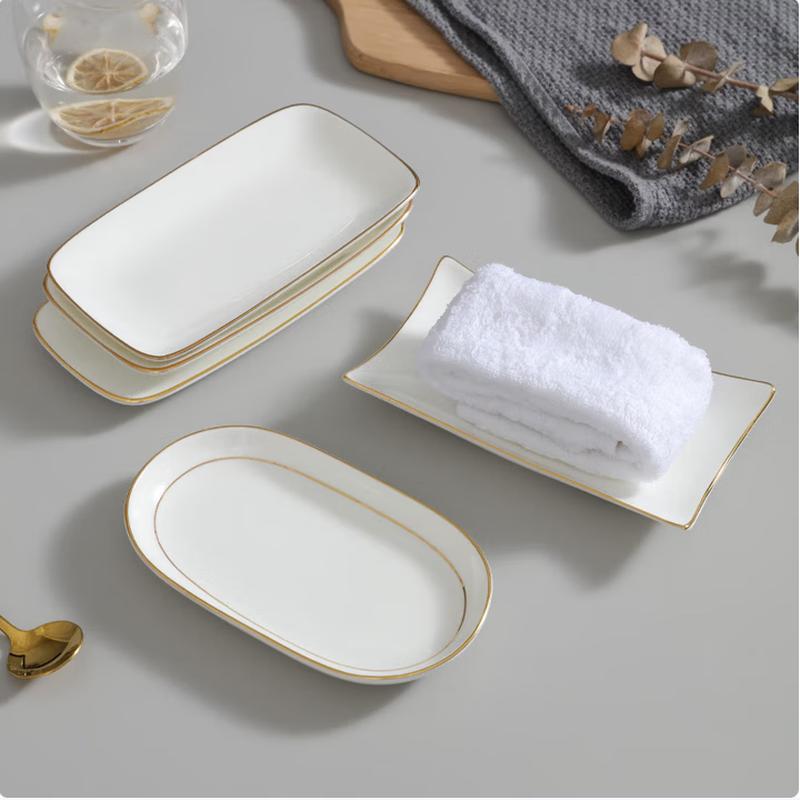 SIFAR Gold Rim Ceramic Rectangular Towel Tray