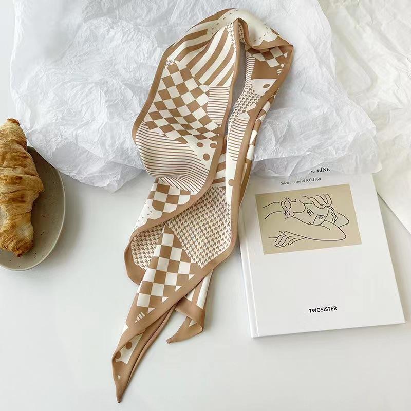 Small White And Tender Green Silk Scarf For Women, Thin Streamer, Headband, Hair Tie, Bag Decoration Long