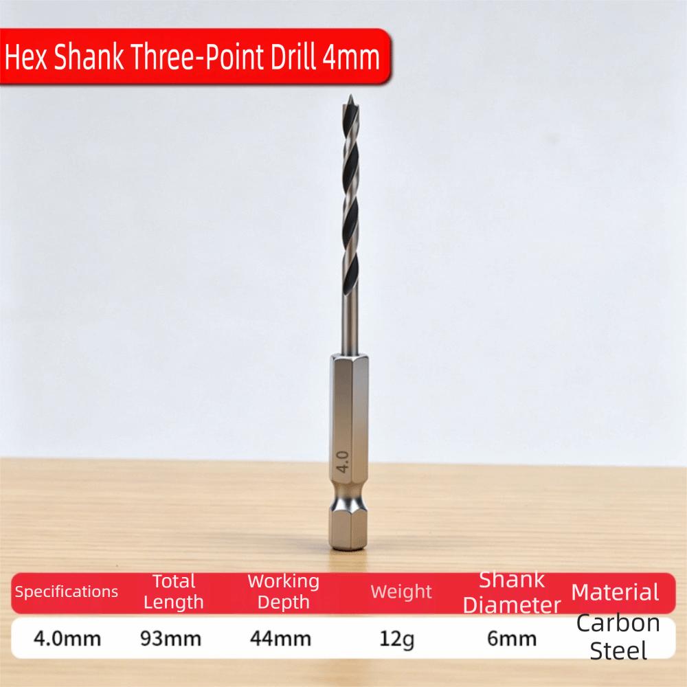 3-10mm Woodworking Drill Bit Three-Pointed High Hardness Hole Drilling Tool Hex Shank Spiral Flute Twist Drill Bit
