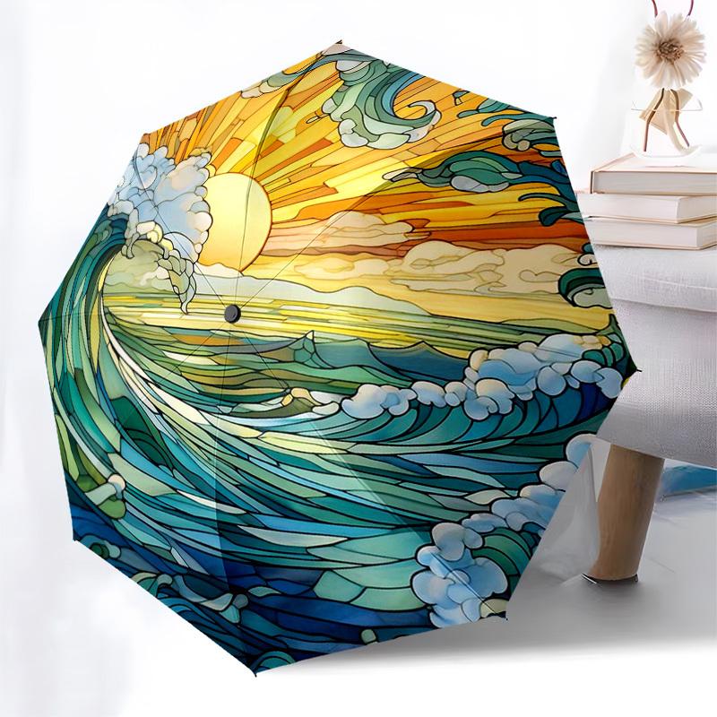 

1pc Flower Tattoo Design Automatic Opening Folding Umbrella, 8 Bone Iron Frame, Outdoor, Suitable for Fans, Travel, Daily Use, Gift for Holidays.G038