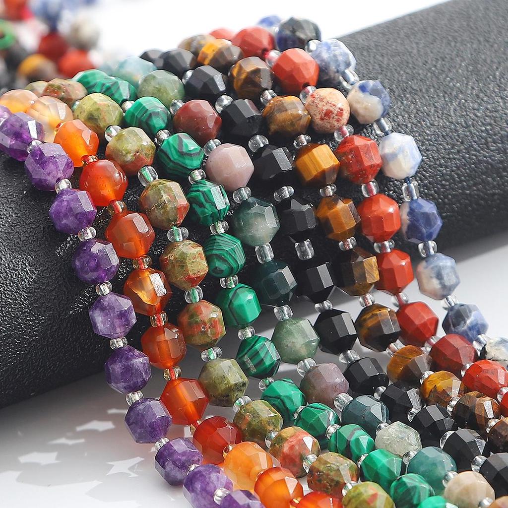 Faceted Natural Stone Spacer Beads, 8/10mm 15” Strand Loose Beads for DIY Jewelry