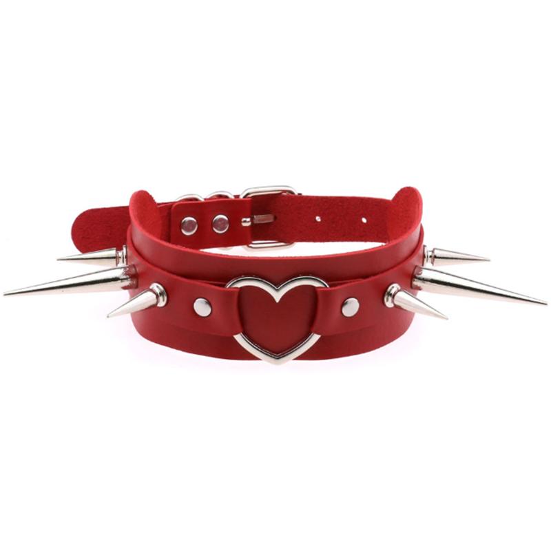 1Pc Punk Women Harajuku Heart Religion Cross PU Leather Choker Necklaces Punk Gothic Spike Rivet Collares Bell Torques Jewelry