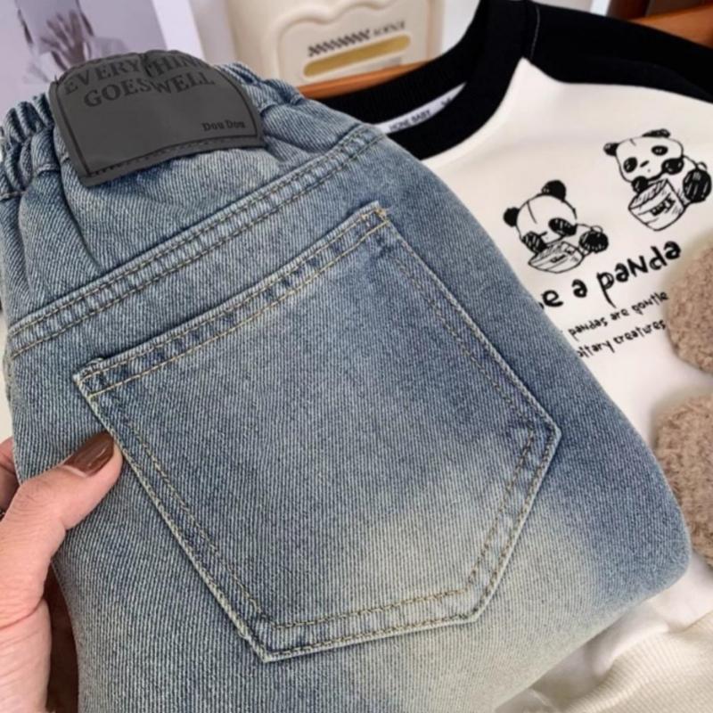 Children's Fleece-lined Jeans Boys Girls Plush Velvet Denim Pants New Kids Winter Thickened Warm Trousers Infant Clothing