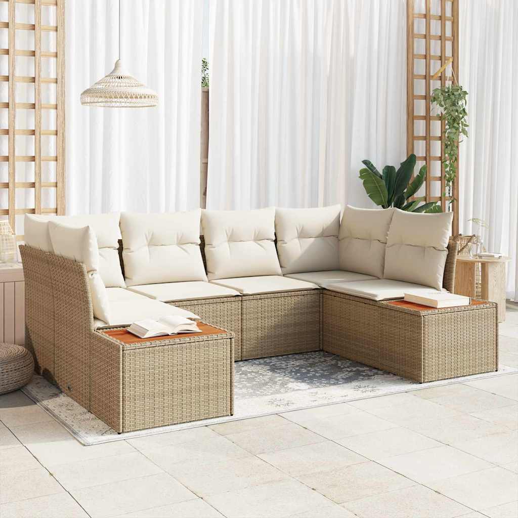 Garden Sofa Set with Cushions 6 Pcs Beige Poly Rattan