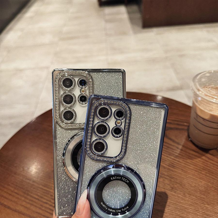 Luksus Glitter Bling Gradient Etuier Stativ Diamant S24Ultra Etui For Samsung Galaxy S25 S24 S23 S22 Ultra Plus A05S A15 A24 A25 A35 A55 Deksel