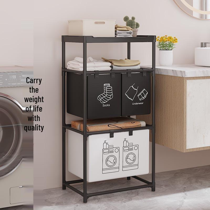 Brazilian Double-Layer Laundry Organizer: Multi-Functional Clothes Sorting Basket and Shelf.