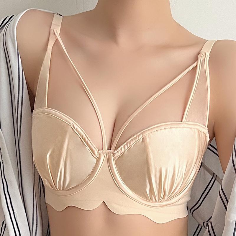 

Летний бюстгальтер большого размера Женское тонкое нижнее белье Сбор груди Предотвращающий обвисание Летний тонкий мягкий бюстгальтер на косточках 44/100E бежевый