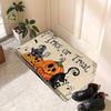 1pc Halloween Entrance Welcome Mat Trick Or Treat Pumpkin Cat Ghost Design Fleece Rug, Door Mat, Fleece Material, Heat-Pressed Backing, Machine Washab