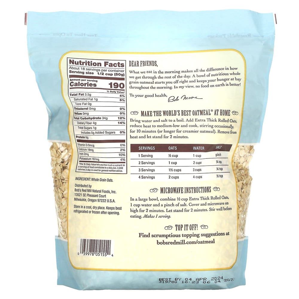 Bob's Red Mill Extra Thick Rolled Oats Whole Grain 907g (32oz)