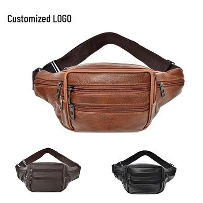 Men's Soft Leather Multi-Compartment Waist and Chest Bag for Sports and Outdoor Activities