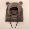 Kids Thermal Hat with Face Cover Animal Ear Flap Winter Warm Balaclava Style Integrated Neck Warmer Windproof Cold Weather Hood for Children