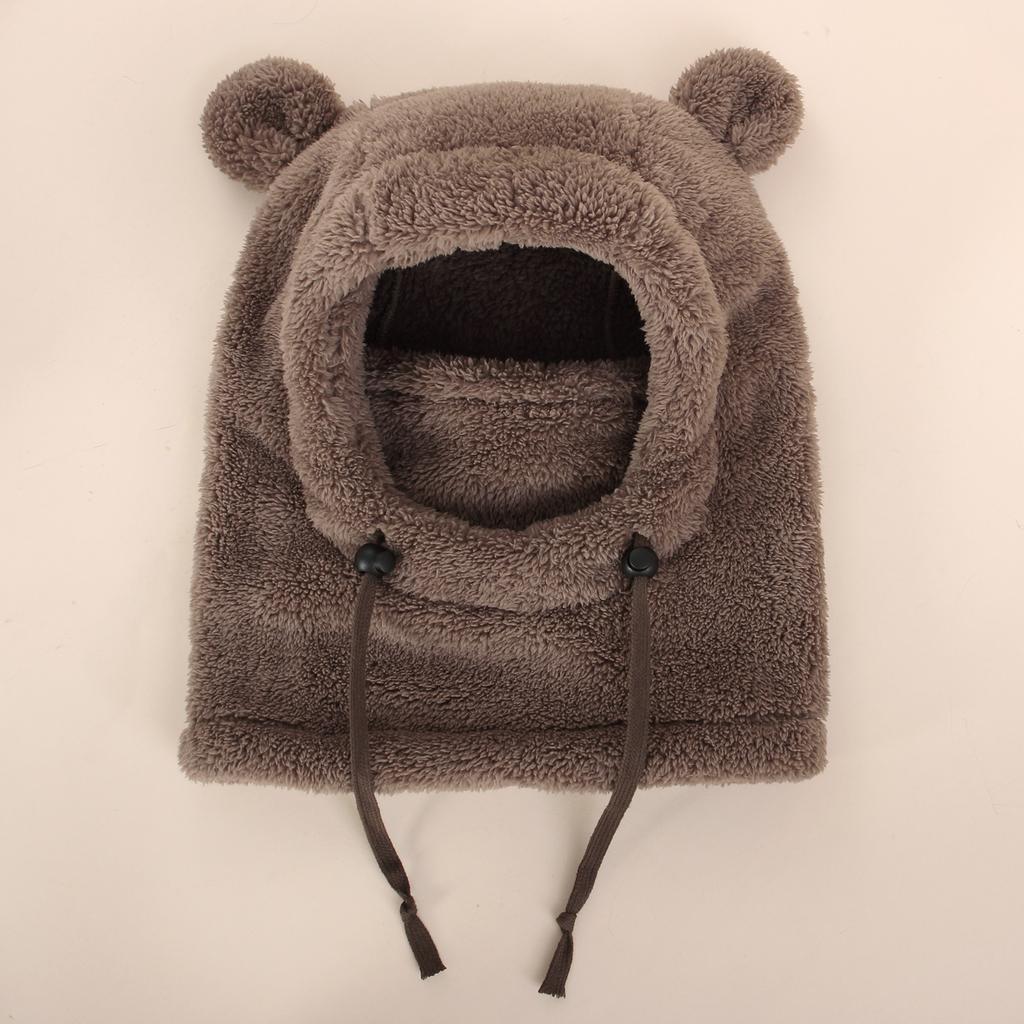 Kids Thermal Hat with Face Cover Animal Ear Flap Winter Warm Balaclava Style Integrated Neck Warmer Windproof Cold Weather Hood for Children