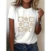 European Size Women's Casual Short Sleeve T-Shirt - White Geometric Floral Print, Breathable Fabric, Round Neck Summer Top