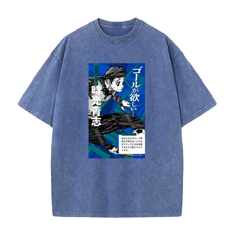 Hot Anime Blue Lock Tokimitsu Aoshi Graphic T Shirt Men Manga Washed Tshirts Oversized Cotton T-shirt Harajuku Male Vintage Tops